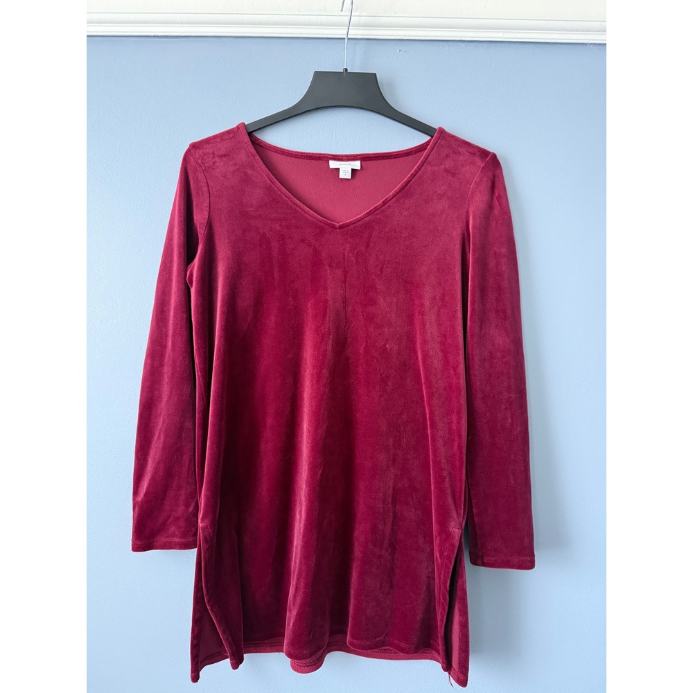 Pure Jill Velvet V Neck Long Sleeve Tunic Burgundy‎ Size Small Stretchy